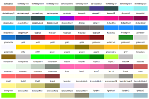 A Grid of 100 R Named Colors