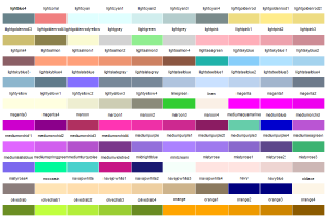 Grid of 100 R Named Colors